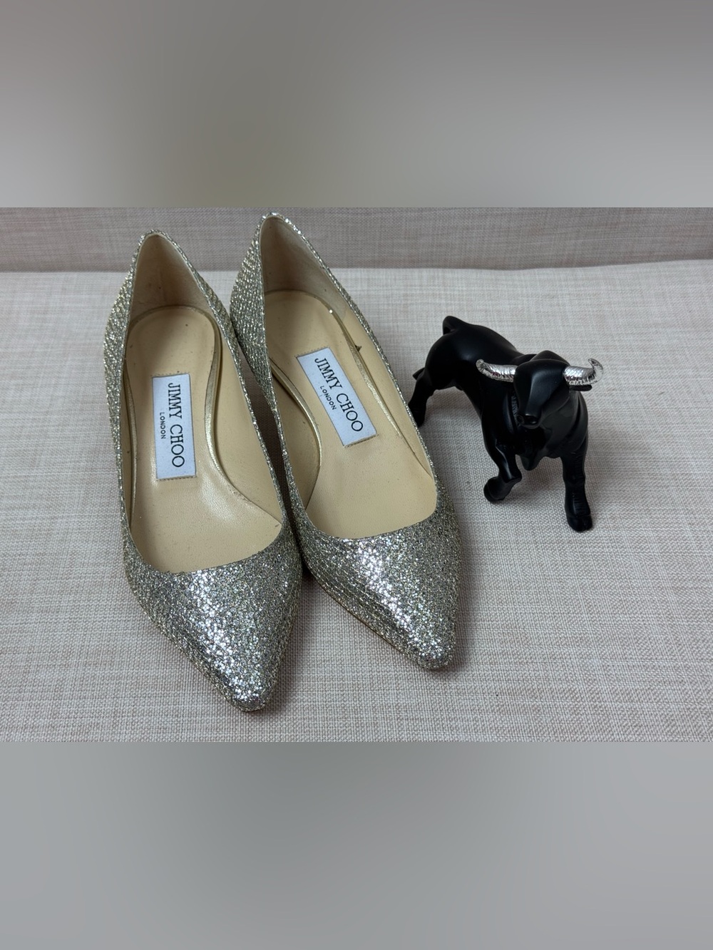 Jimmy Choo Silver Glitter Pointed Pumps